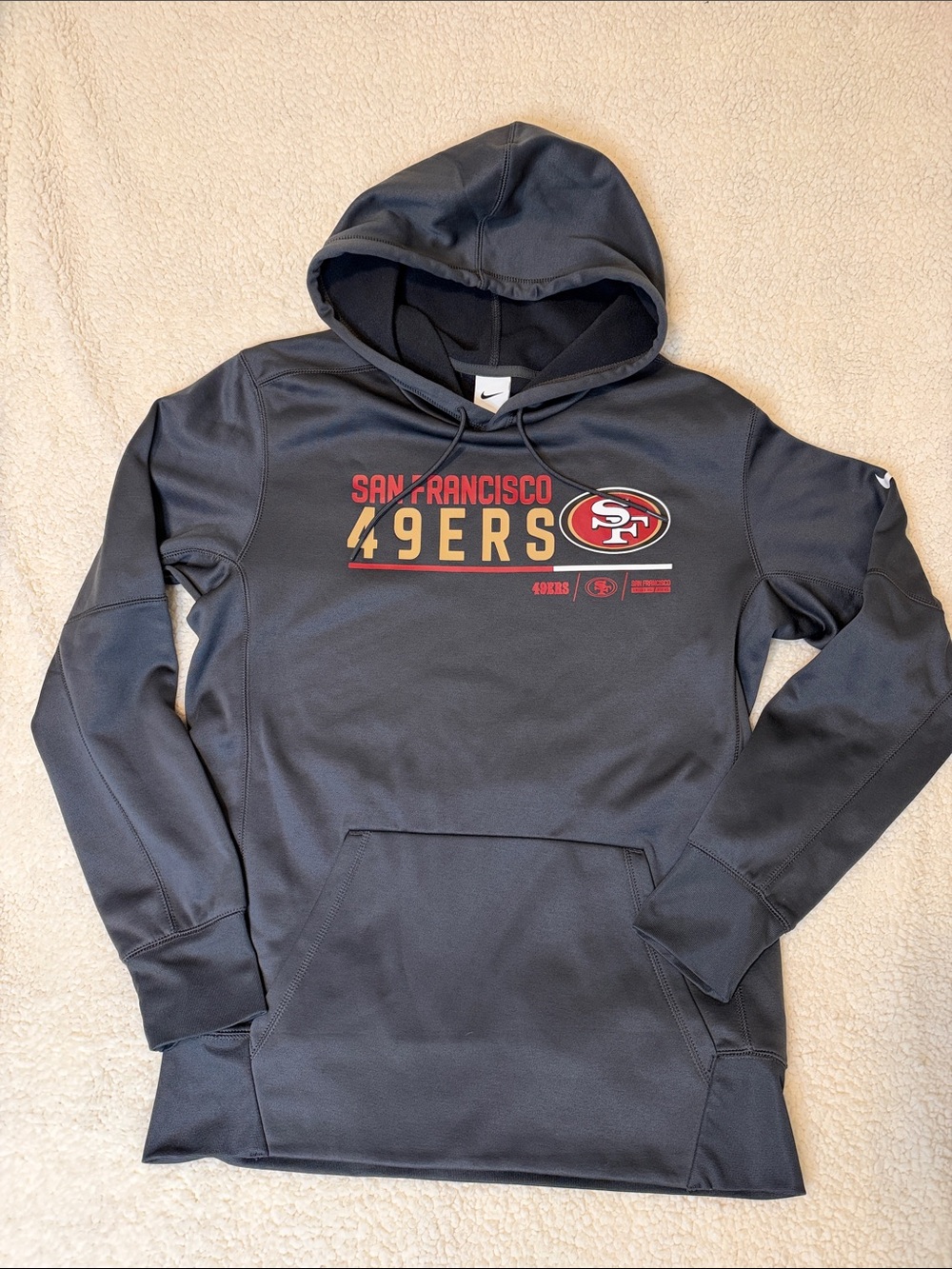 Nike Men's San Francisco 49ers Dark Gray Hoodie with Red & Gold Logo
